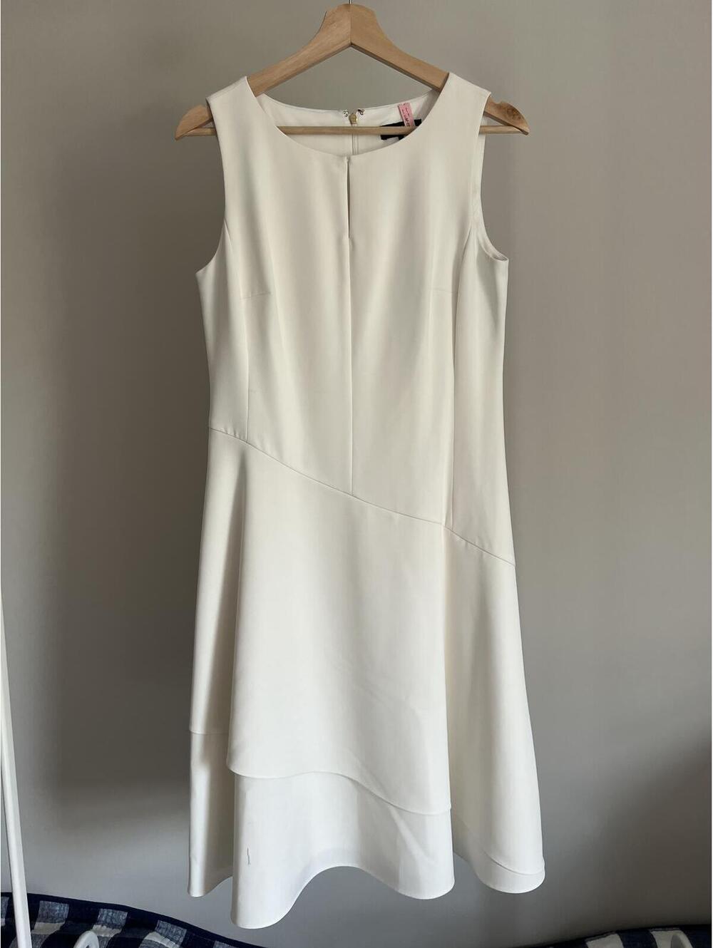 DKNY Crisp White Asymmetrical Tiered Shift Dress - Size 6